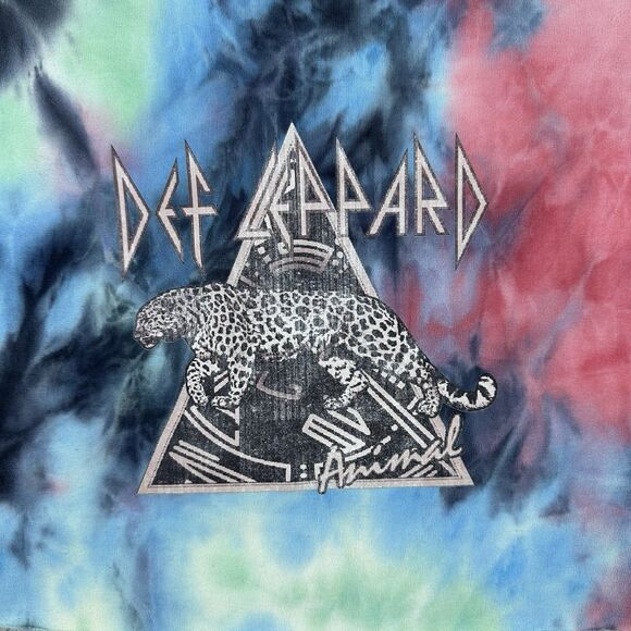 Def Leppard Tie-Dye Crop Sweatshirt Retro Rock Band Pullover Y2K Streetwear Sz L - Picture 3 of 10